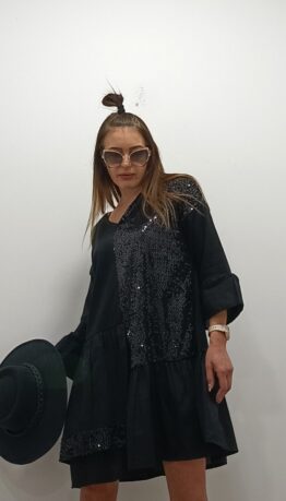 Комбинирана рокля с плат и пайети