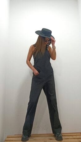 Дамски гащеризон от шушляк с райе - широк модел (wide leg)